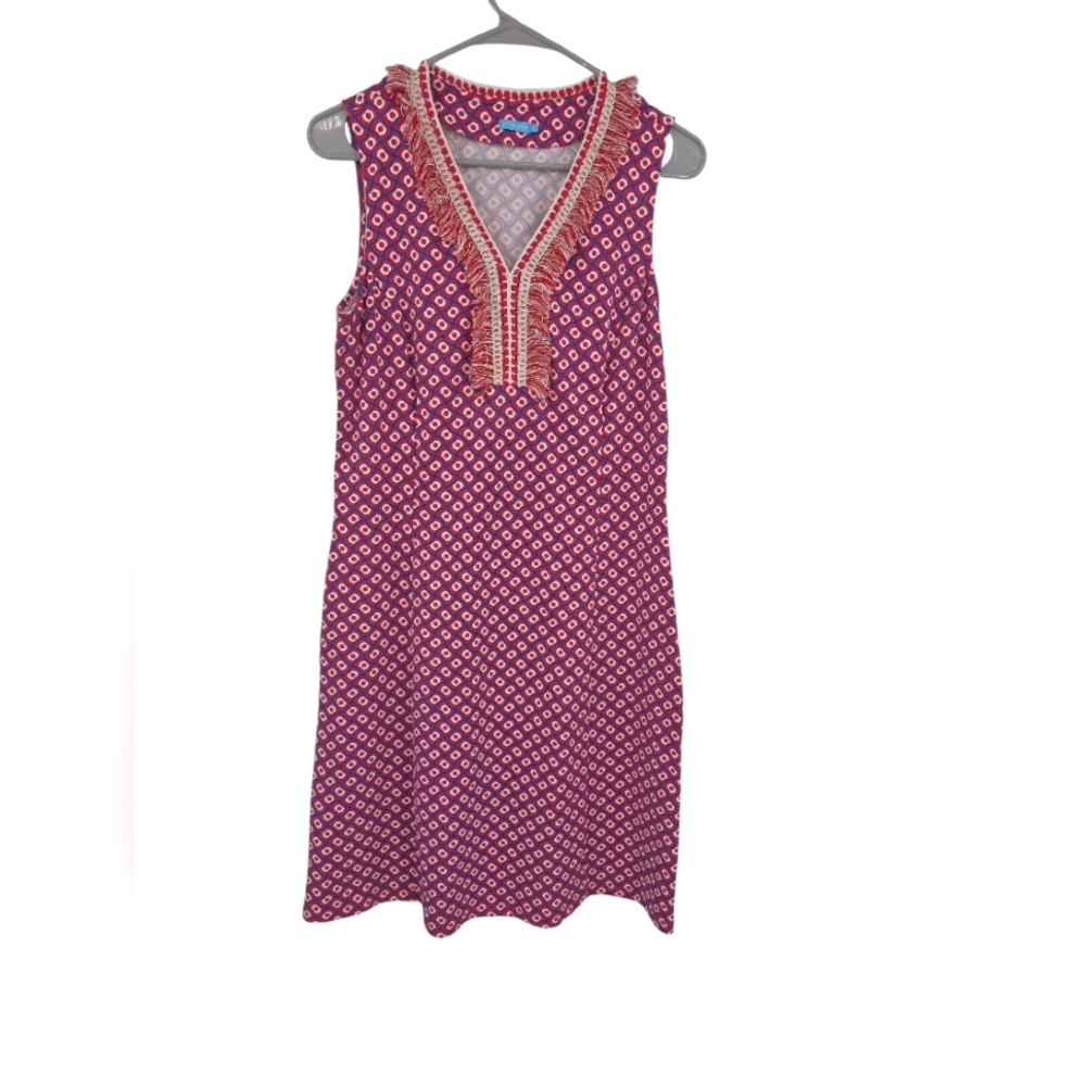 J. McLaughlin Lola Fringe Dress Red And White Catalina Cloth Sleveless Medium
